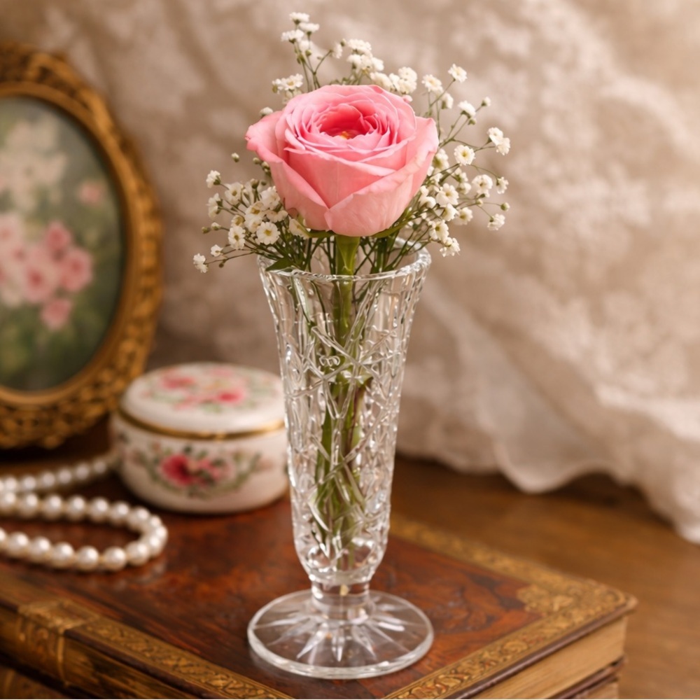 Vintage Bohemia Czech Republic Hand Cut Lead Crystal Flower Bud Vase 24% Lead